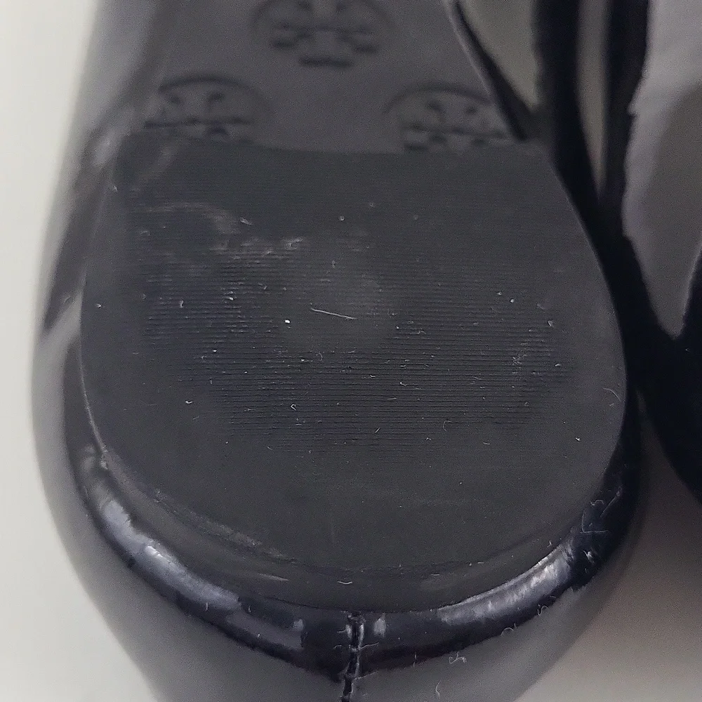 Tory Burch Reva Black Patent Leather w/ Logo Ballet Flats Shoes Size 7 M